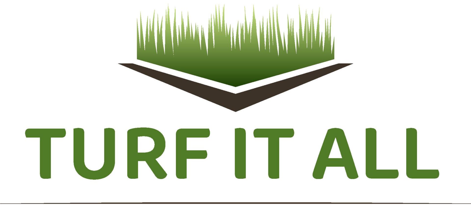 Logo of 'turf it all' featuring stylized green grass above a checkmark.