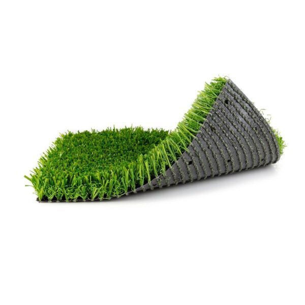 Artificial turf carpet roll on a white background.