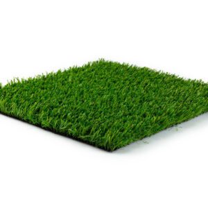 An artificial grass mat on a white background