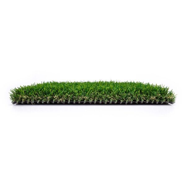 Artificial grass sample on a white background.