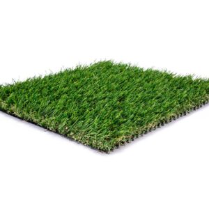 A square of artificial grass on a white background