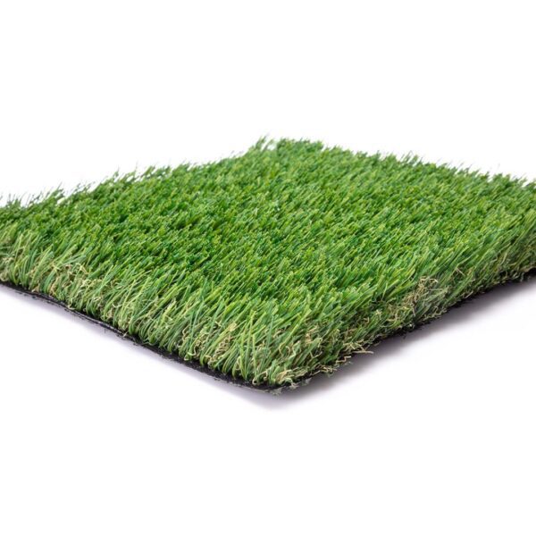 A square of artificial grass on a white background