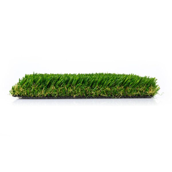 An artificial grass mat on a white background