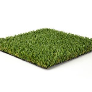 An artificial grass mat on a white background