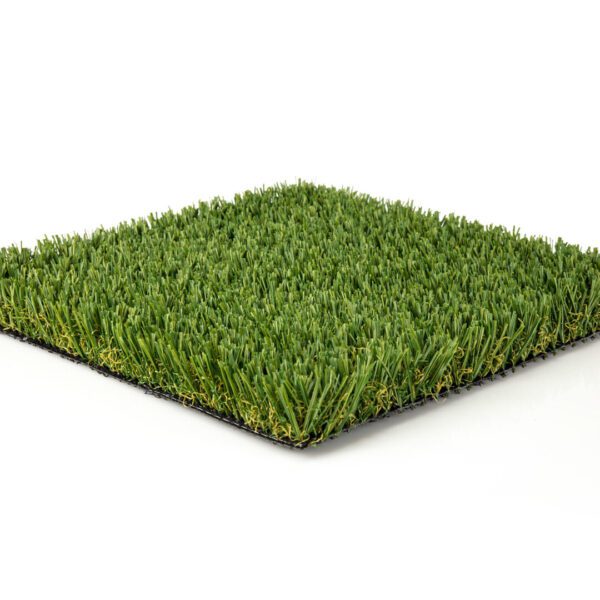 An artificial grass mat on a white background