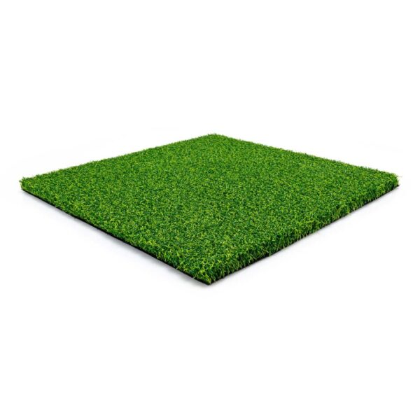 An artificial grass mat on a white background