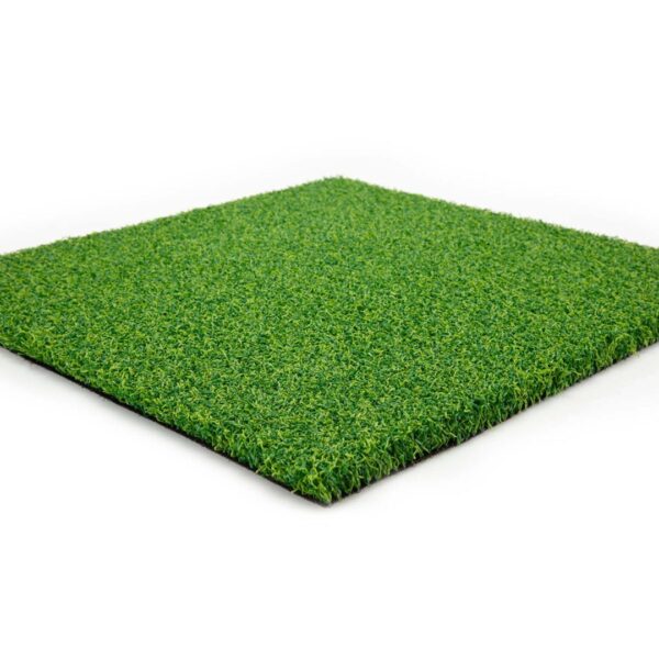 An artificial grass mat on a white background