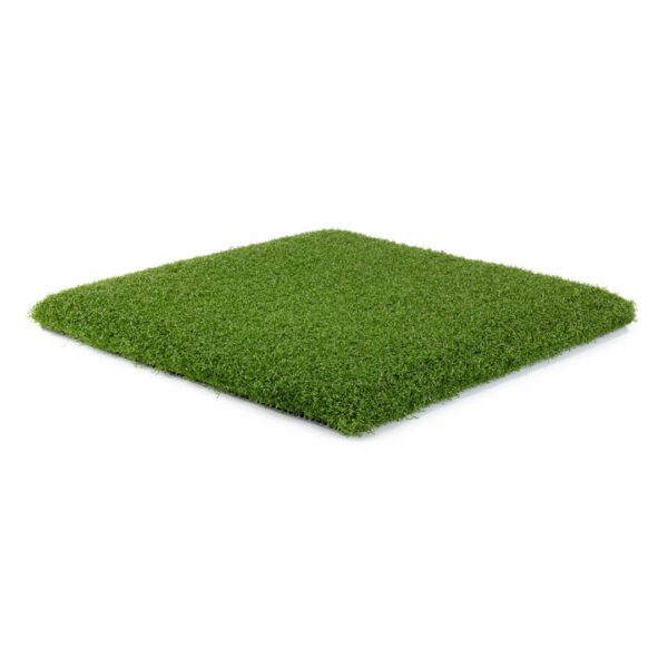 A square of artificial grass on a white background