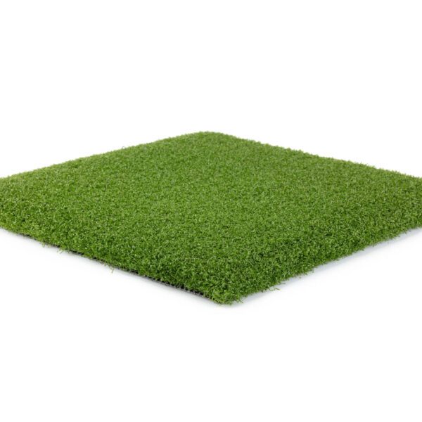 A square of artificial grass on a white background