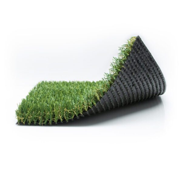 An artificial grass mat on a white background