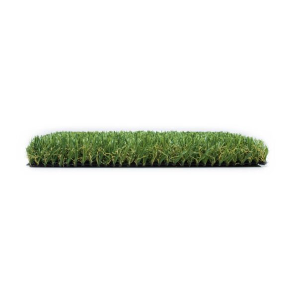 side view of an artificial grass mat on a white background