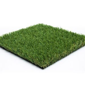 A square of artificial grass on a white background