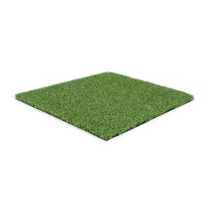 An artificial grass mat on a white background